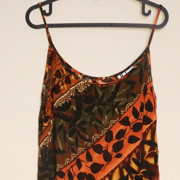 R.J. & Co Spaghetti strap dress brown and orange, leaf and diagonal pattern, 16 - Picture 7 of 9